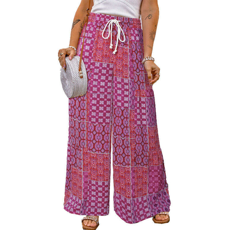 2024 new long loose floral color blocked casual pants