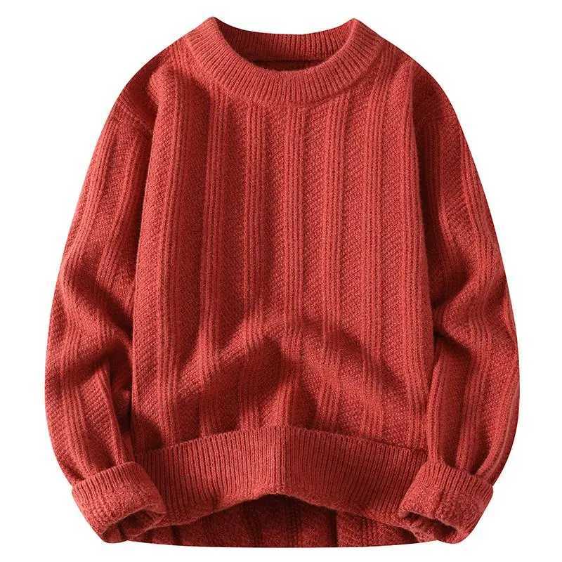 Fine Mens Fashion Autumn Winter British Style Slim Trend Stripes with Solid Color Crew Neck Pullover Sweater Casual Knitwear Y240906