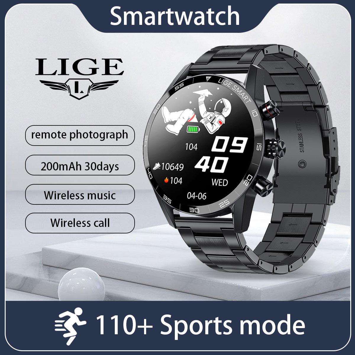 LIGE's new Bluetooth calling smartwatch, waterproof, step counting, multifunctional health monitoring, voice assistant, remote control, camera, w
