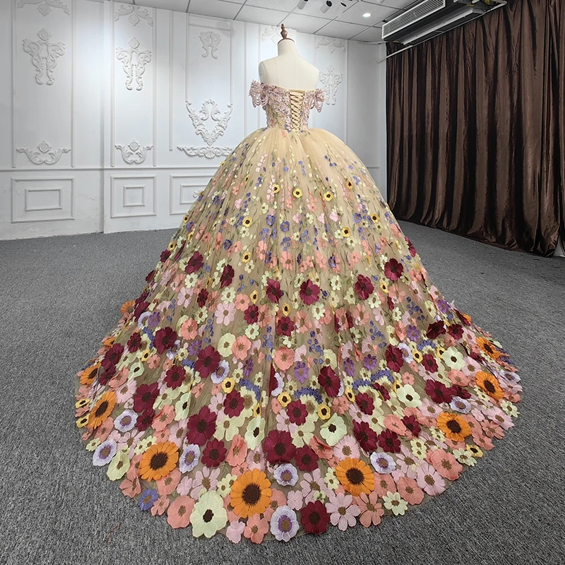 Champagne Princess Ball Gown Quinceanera Dresses Off the Shoulder wer Pearl Tull Lace Up vestidos 15 anos Sweet 16 Dress