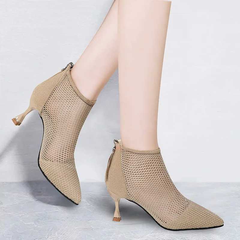 Fashionable Mesh Womens Stiletto High Heel Mesh Boots 2024 Spring/Summer Hot Selling Project Point Hollow Fairy Single Boots CL240906