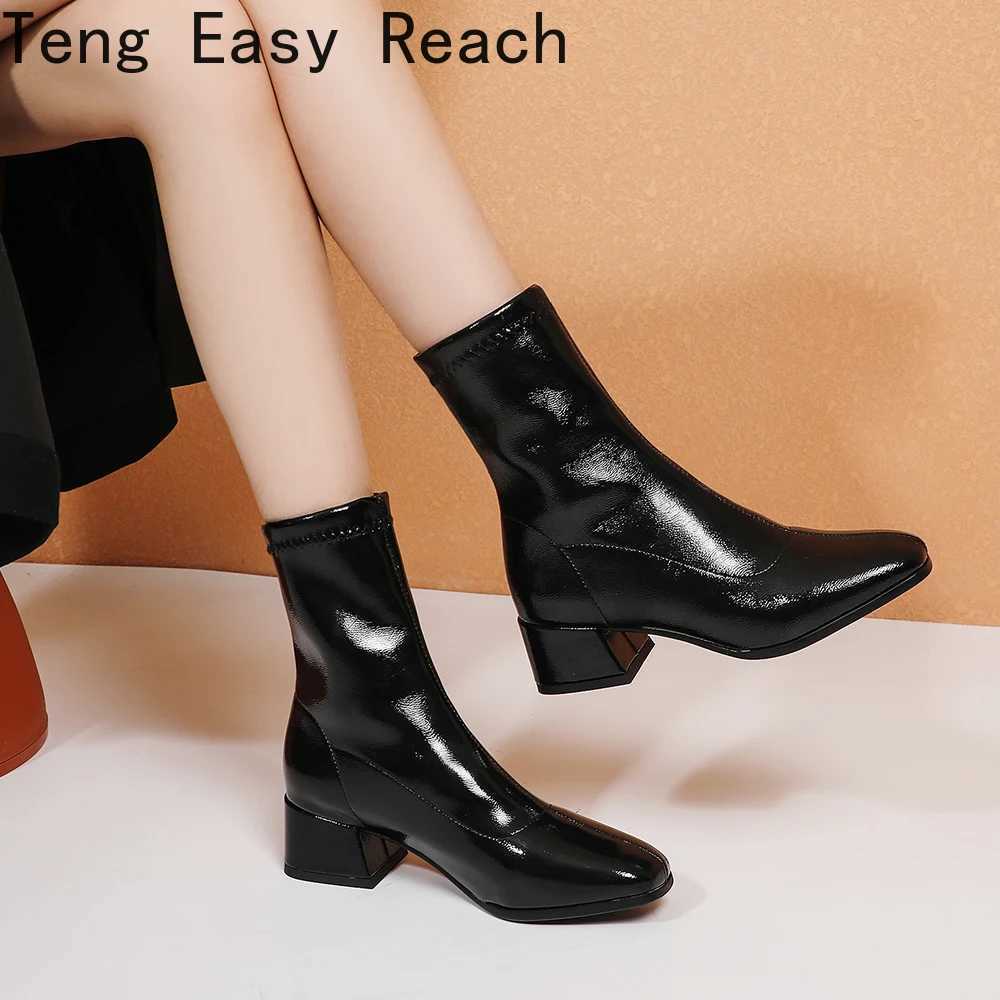 2024 Womens Autumn New Black and White Ankle Boots Fashion Square Toe Ankle Boots Comfortable Low Boots Womens Shoes Beige 43 CL240906