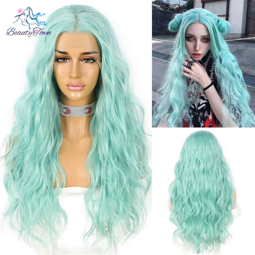 Synthetic Lace Front 613 Blonde Pink Blue Green Purple Yellow Long Curly Halloween For Women Daily Use Party Wig