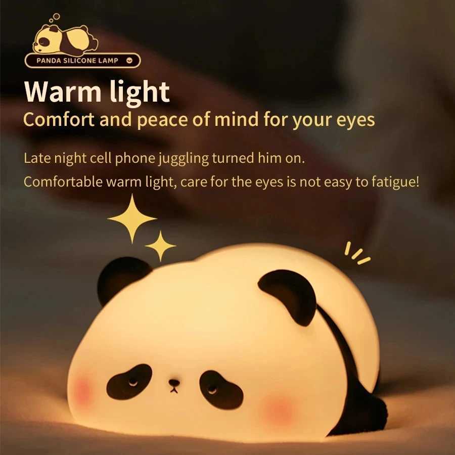 Panda Silicone Night Light USB Charging Bedlight Childrens Holiday Gift Bedroom Decoration Eye Protection Light W240816