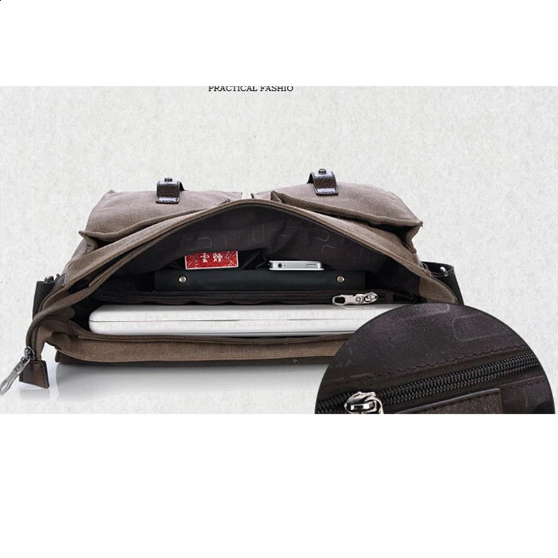 British retro mens messenger bag travel canvas strap leather briefcase Bolsos shoulder 240906