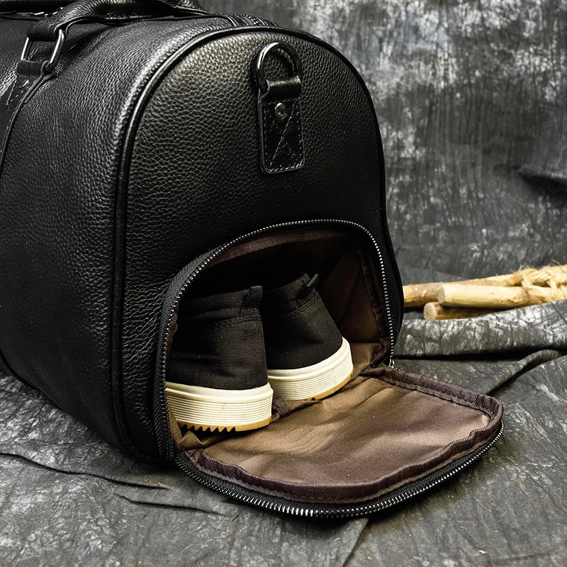 mens travel bag casual leather large capacity shoulder strap with shoes lage outdoor sunshine 240903