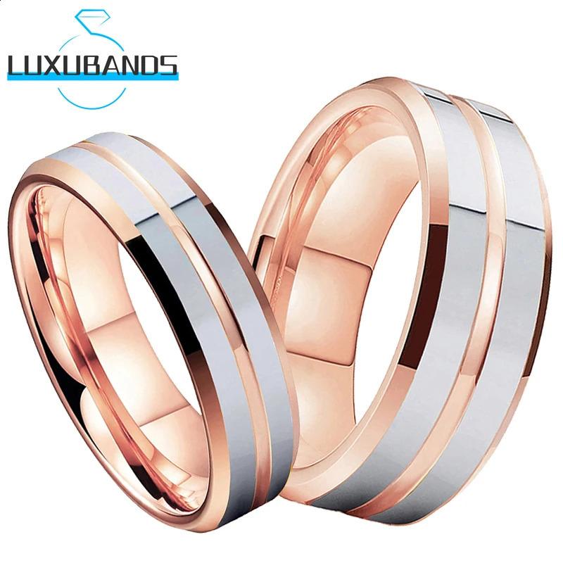 Tungsten Wedding Couple Ring 8mm Flat Center Grooved Beveled Edges Polished Finish Comfort Fit Aesthetic Accessories Jewelry 240905