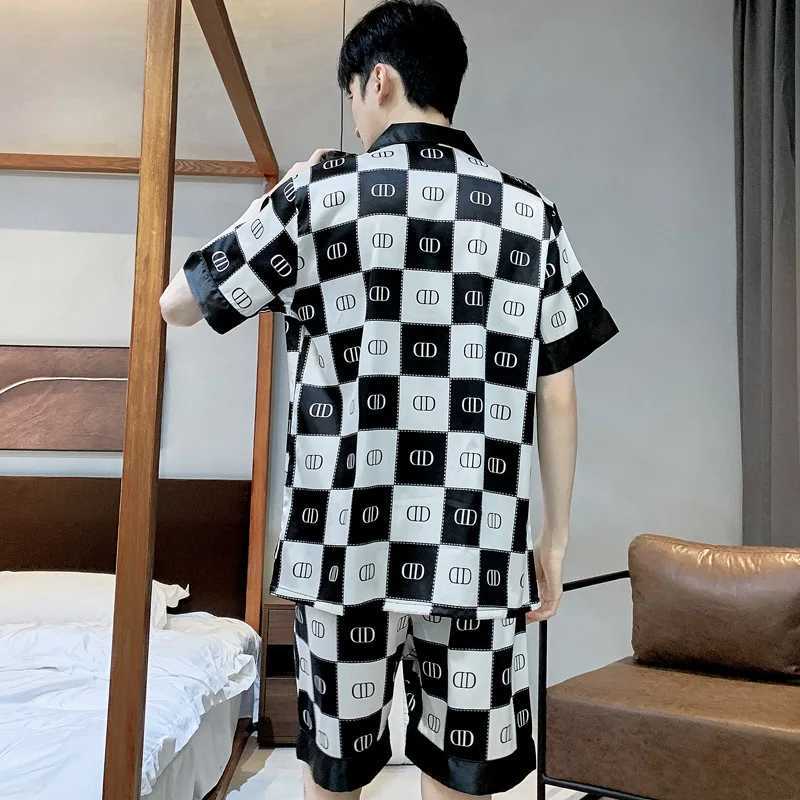 New Pajamas Set Mens SummerHigh Quality Ice Silk Short Sleeve Night Wear Thin Satin Sleepwear Male Home Clothing Pyjamas Teen Y240906
