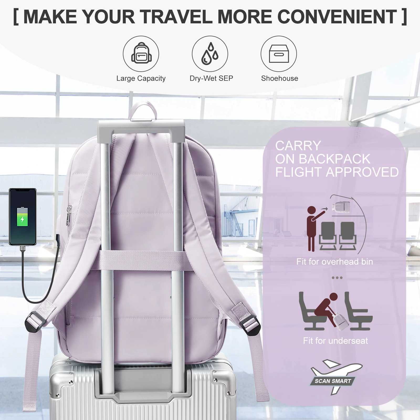 Women s Cabin Travel Backpack with Usb Charging Port Laptop Waterproof Portable Backpack Student School Pink 240906