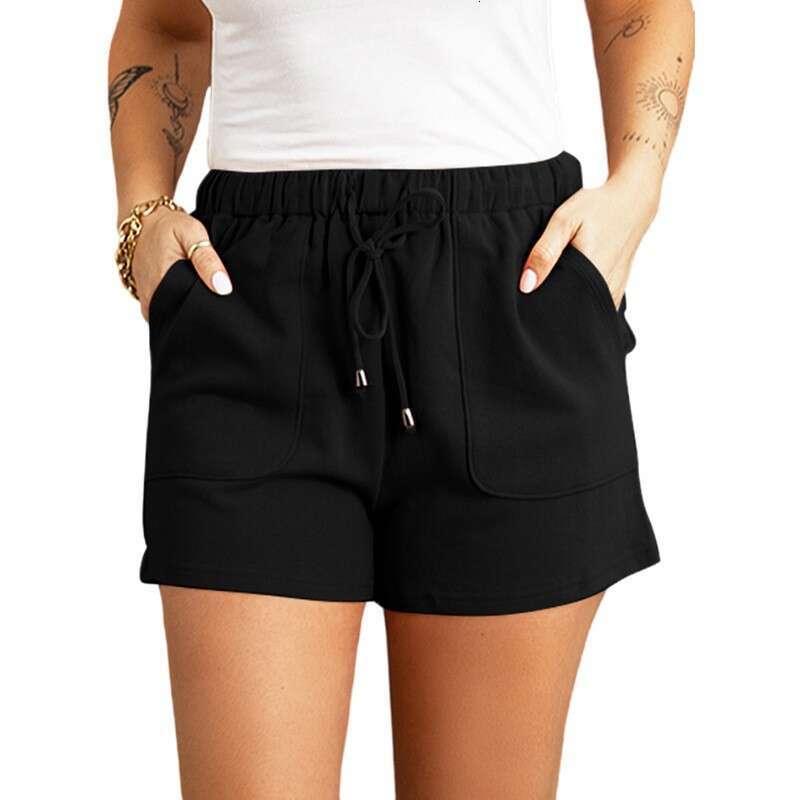 Women's summer solid color new high waisted straight leg drawstring loose casual shorts for women