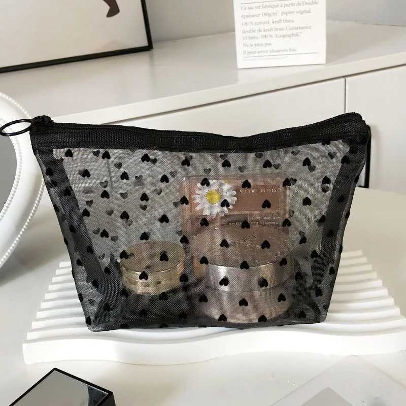 1 transparent makeup bag suitable for women travel storage laundry bag makeup organizer luggage heart-shaped mesh makeup bag W240905