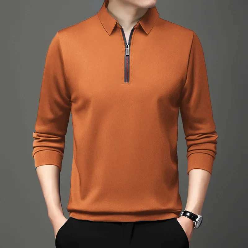 2023 New Solid Polo Shirt Lapel Long-sleeved Polo Zipper Collar Fashion Spring/Autumn Thin Shirts Casual Loose Tops Men ClothingXJ240906