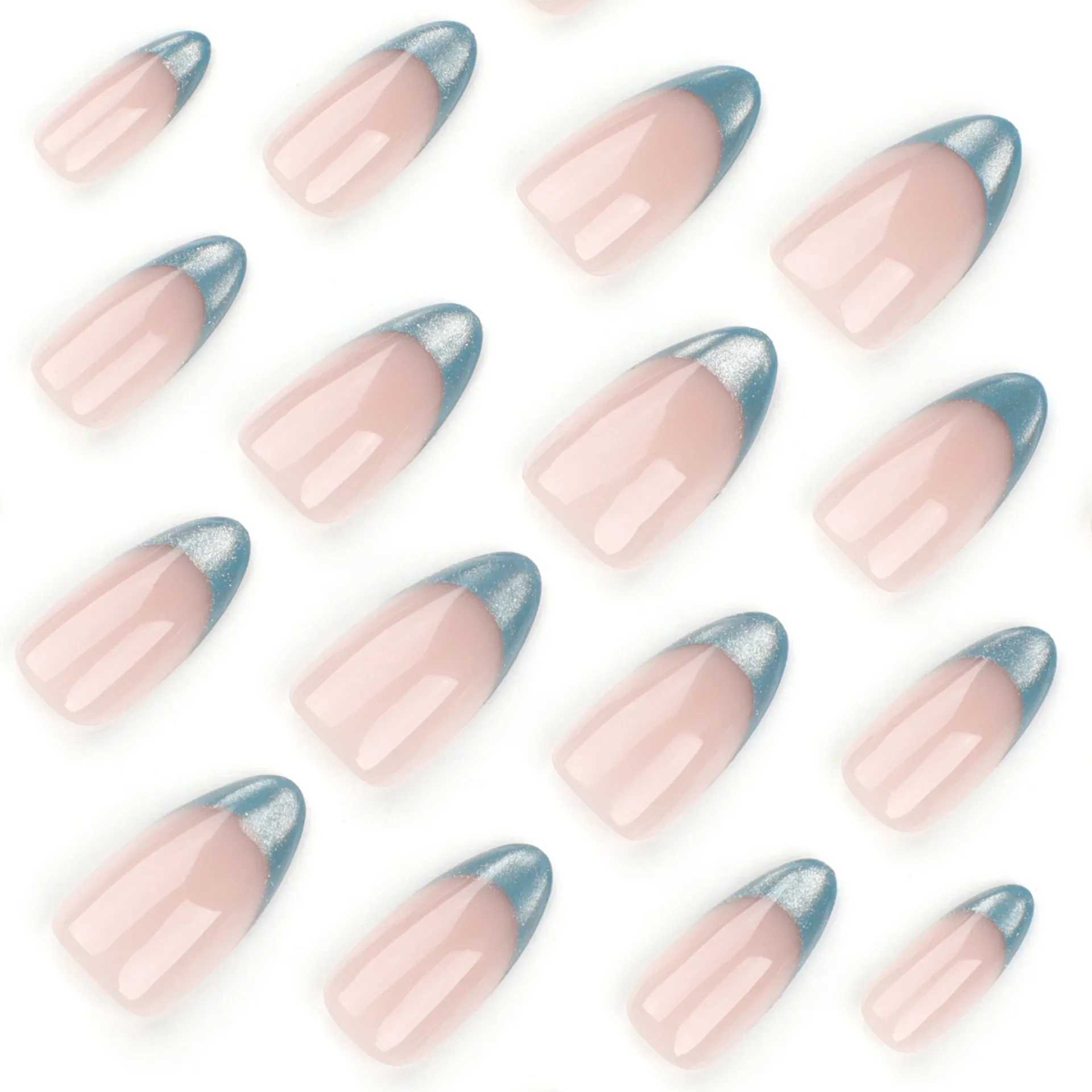 24 pieces of French cat eye fake nails almond head fake nails artificial nail patches for ergonomics beauty glitter and shine W240905