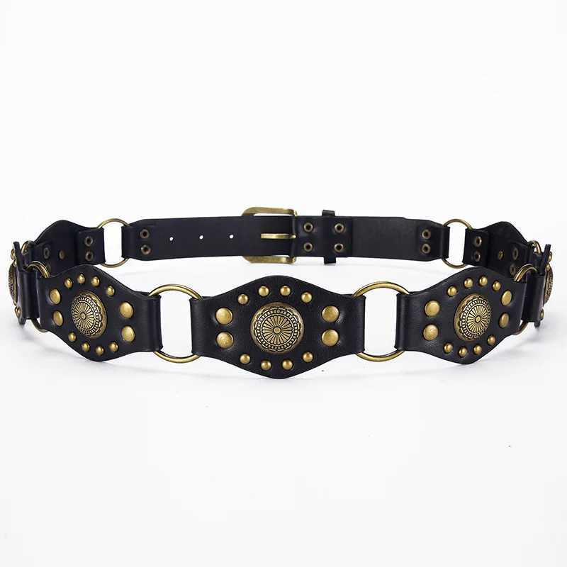 Gothic retro womens belt personalized trend Pu leather splicing girl fashion casual fully matched dress buckle belt W240905