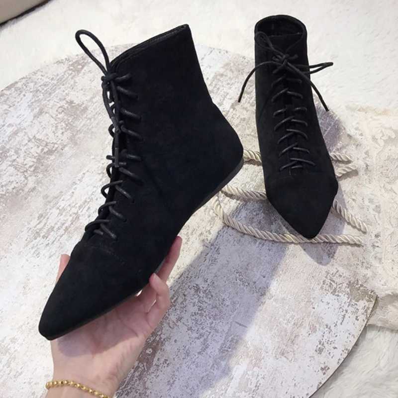 2022 Pointed Toe lace upper womens flat shoes short Chelsea Botas Feminina warm winter snow Bottes Mujer Traf fur leather shoes CL240906