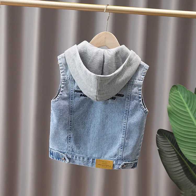 Kids Boys Fashion Jeans Vest Hooded Denim Jacket for Spring Autumn Letter Toddler Baby Boys Childrens Clothing Outfits 2-12y Y240906