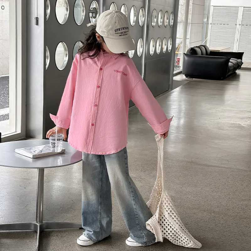 Girls Pure Cotton Coat Spring and Autumn 2024 New Childrens Wear Little Girl Western Leisure Shirt Childrens Spring Y240906