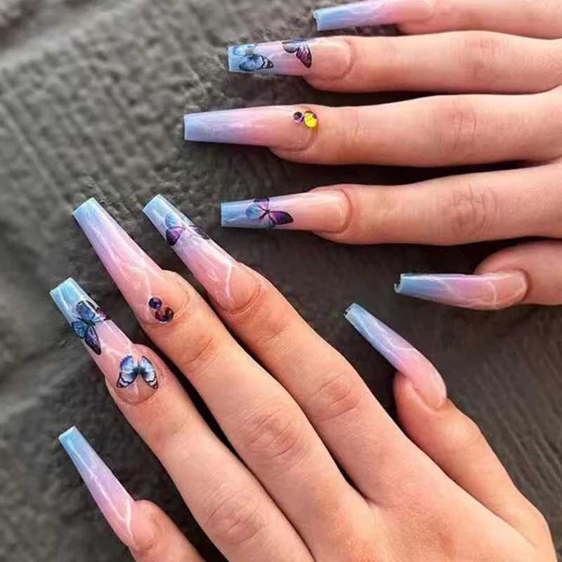 24 rectangular fake nails simple white French fake nails wearable ballet coffin full set of nail tips ABS pressed on nails W240905