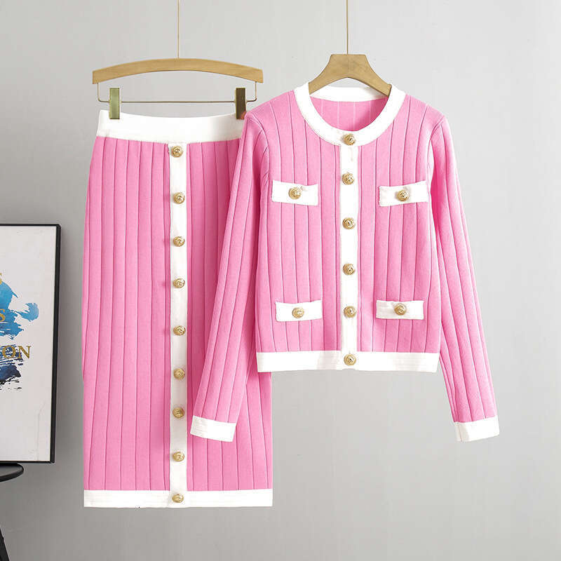French temperament socialite haute couture set half skirt knitted cardigan two-piece dress womens spring and autumn