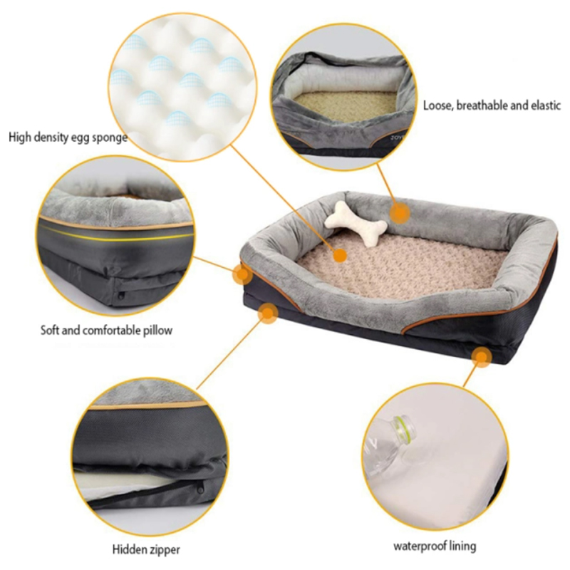 Large Orthopedic Dog Bed - Washable Pet Sofa Support Foam with Removable Cover & Waterproof Lining