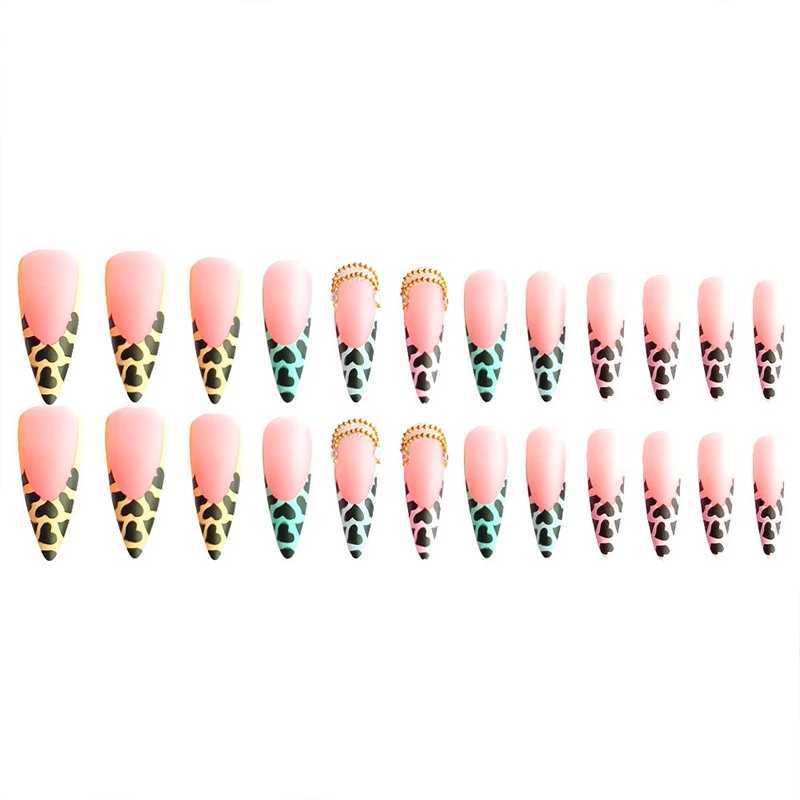 Almond Shaped Handmade Wear Colored Matte Leopard print Pearl Hot Girl French Holiday Nail Tool Free Kit W240905