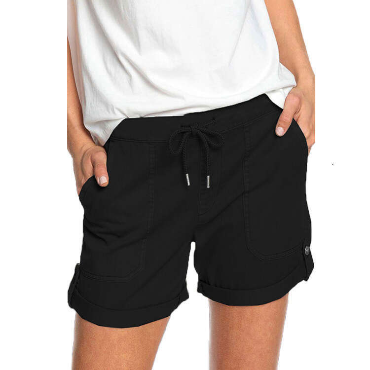 2024 summer new solid color straight leg casual pants for women with lace up shorts
