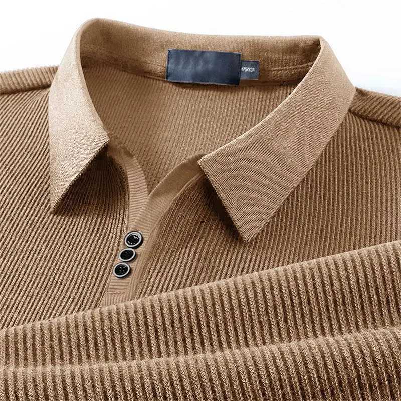 Spring Autumn New Business Casual Buttons Solid Color Long Sleeve Blouse Mens Clothing Temperament Turn-down Collar Polo ShirtsXJ240906