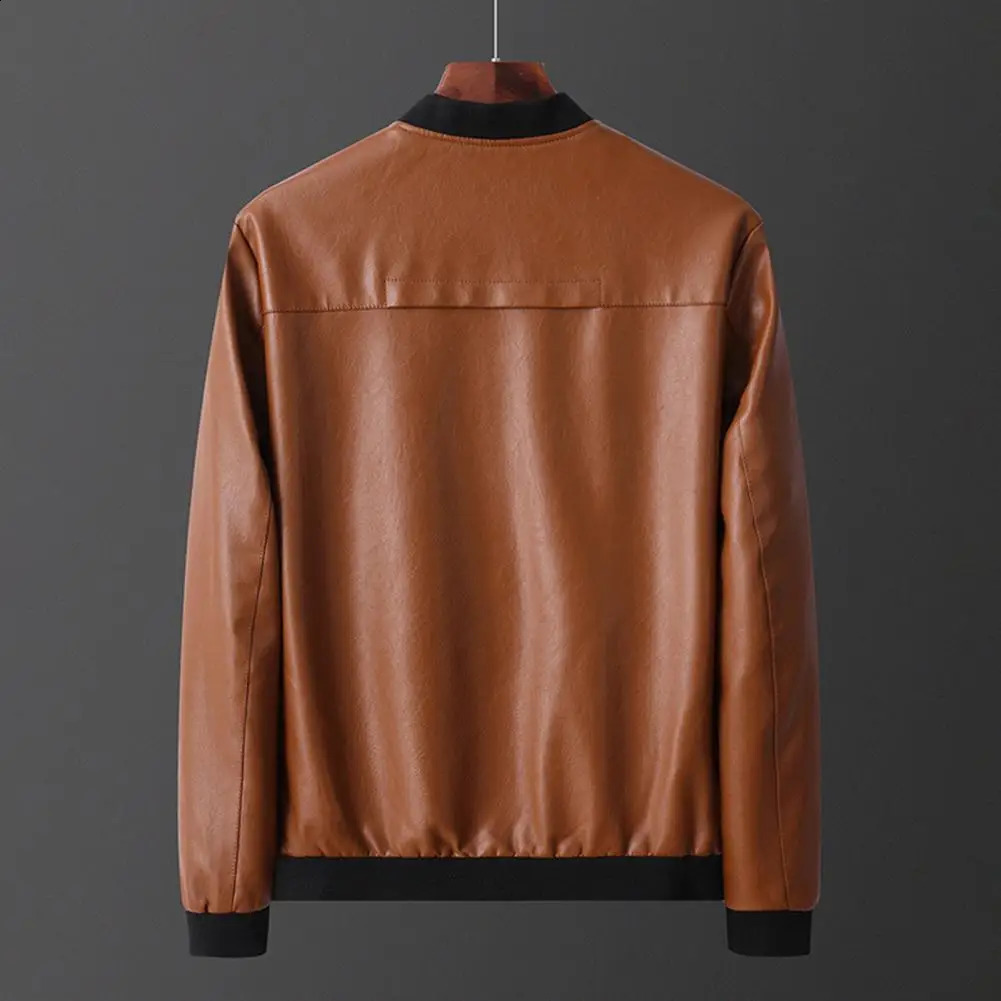 Mens PU Leather Jacket Fashion Baseball Collar Casual Jackets Men Zipper and Coats 240905
