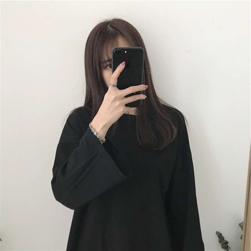 Womens autumn winter Korean version new solid color round neck long sleeved T-shirt womens loose and versatile base shirt top