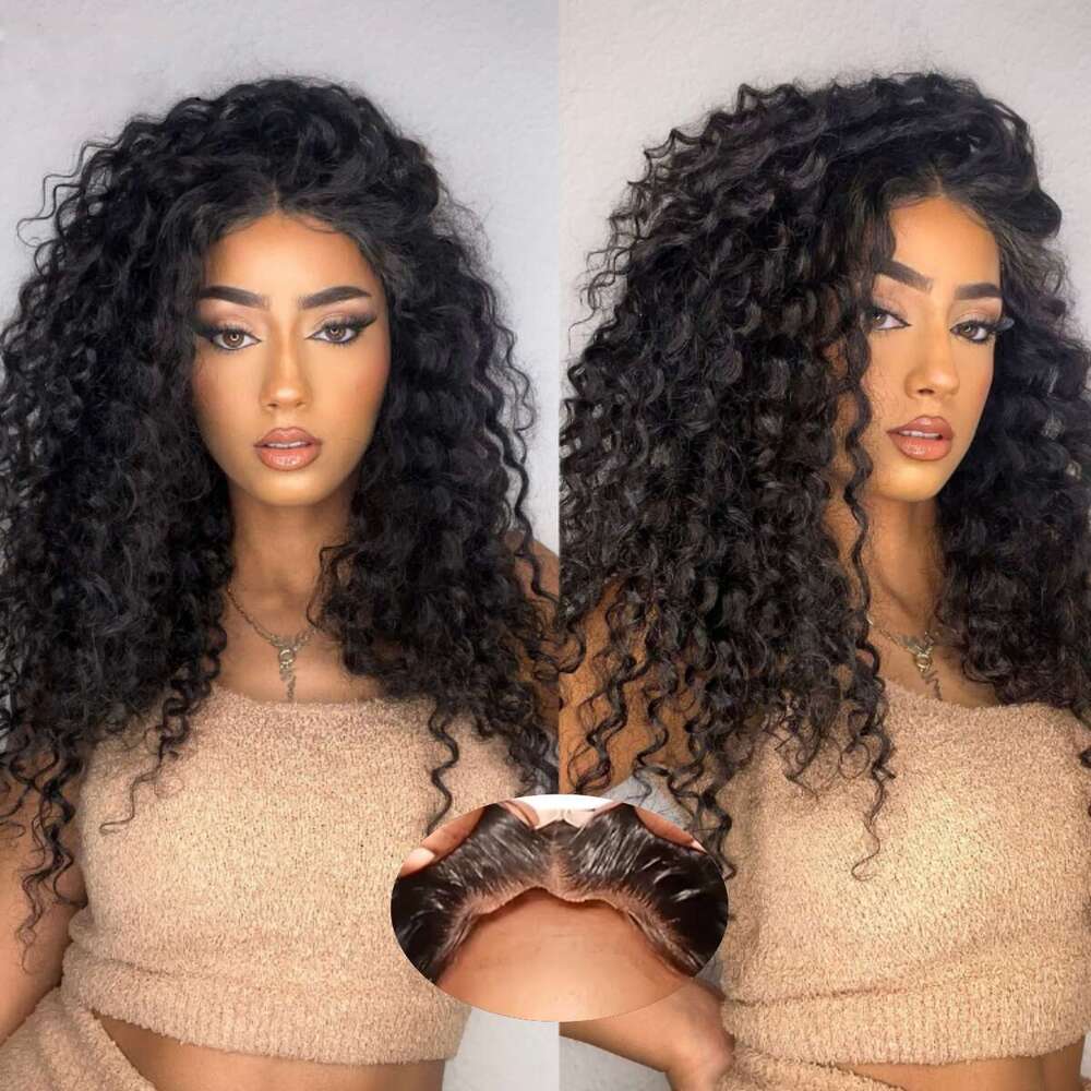 Deep Wave Glueless Pre-Cut Lace Ready To Go Preplucked Haire 4X4 Closure Wig Curly Human Hair Wigs For Women 200%