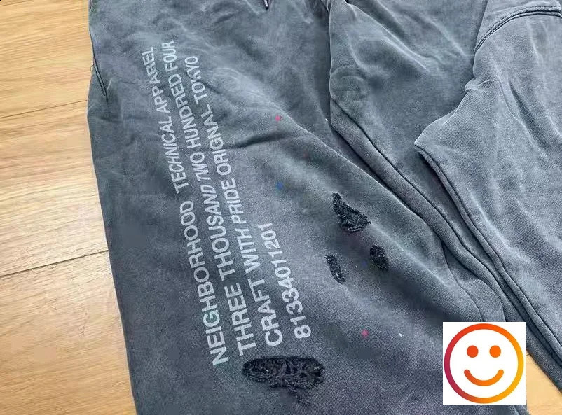 Gray Neighborhood NBHD Hole Damage Track Pants Hoodie Set Japanese Mens Heavy duty Fabric Retro Wash Splash Ink Sportswear 240904