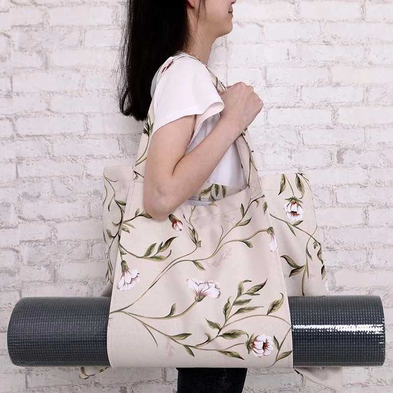 Durable canvas cotton yoga mat bag W240906