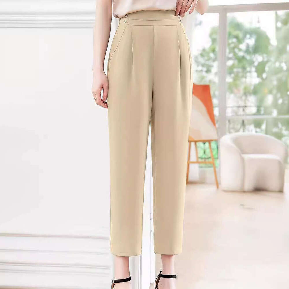 2024 Waist Casual Solid Color Smoke Tube Elastic Summer Clothing Small Foot Nine Point New Women's Pants