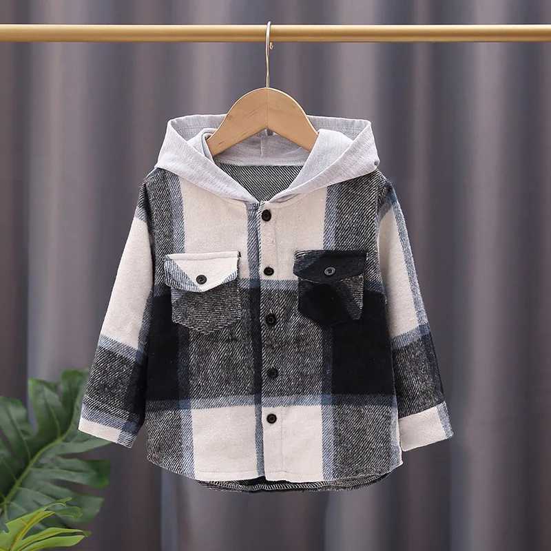 Autumn Baby Boy Solid Cotton Clothes Fashion Kid Girls Plaid Hoodies Jacket Top Children Single Breasted Long Sleeve Shirts Y240906