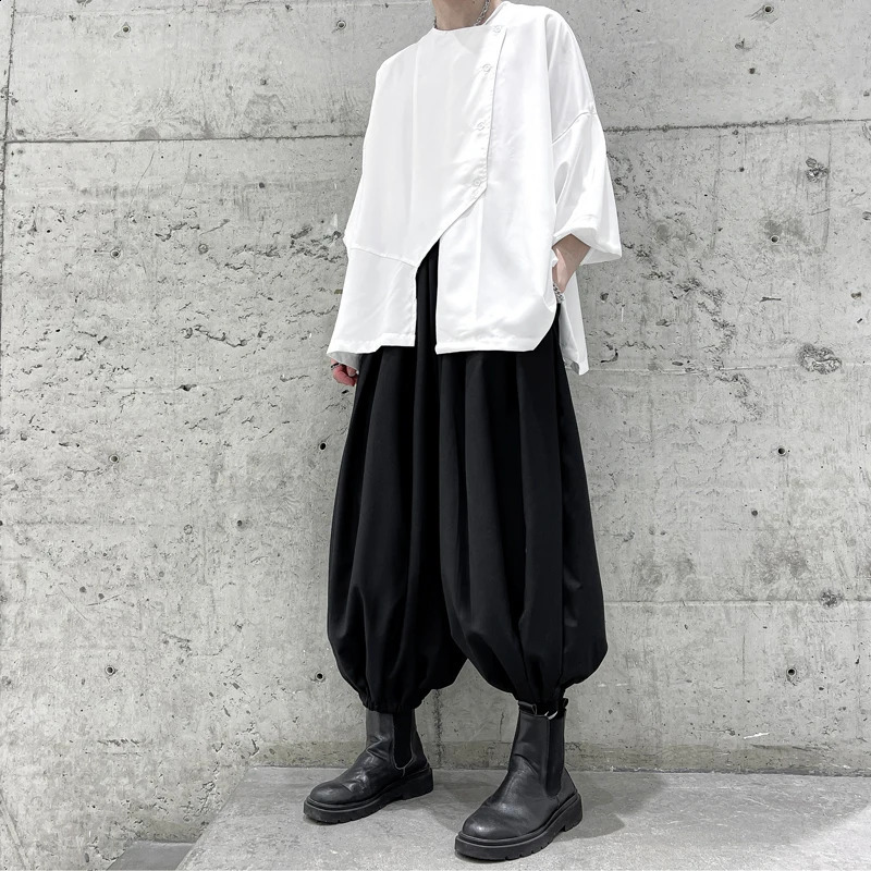Mens casual pants high street elastic waist harem mens black plus size 6XL wide leg Blumer Trouser Streetwear 240905
