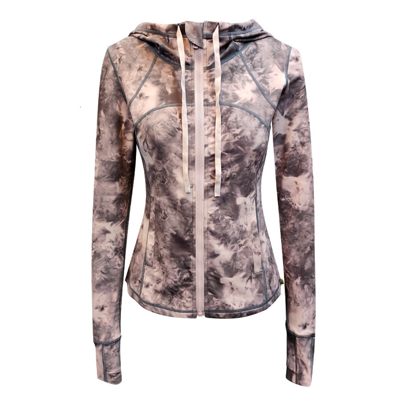 Yoga suit for women in autumn winter, new tie dyed printed hooded jacket, sports and fiess long sleeved zippered cardigan top