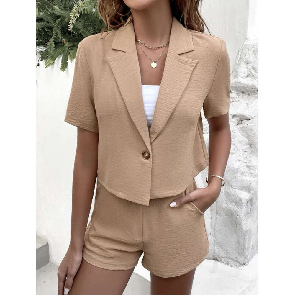 2024 TEMU suit top and shorts two-piece set for women's clothing