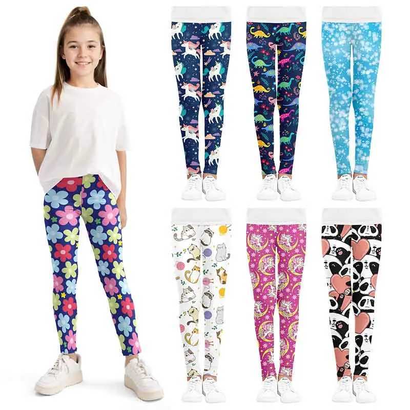 Kids Girls Leggings Casual Soft Comfortable Milk Silk Pants for Baby Girls Cartoon Printing Sports Pants Children Clohing 4-12Y Y240906