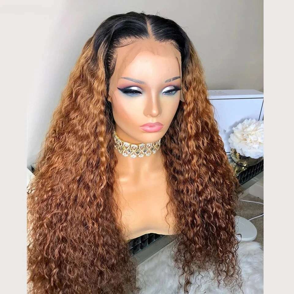 Soft Ombre Black Blonde Kinky Curly Lace Front Wigs For African Women Glueless Baby Hair Synthetic Preplucked Daily