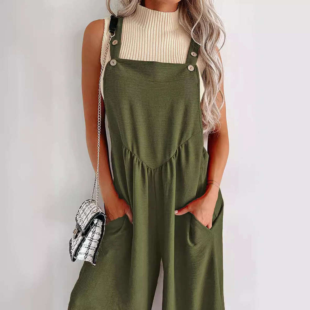 2024 Summer New Sleeveless Strap jumpsuit Women's Casual Loose Falling High Waist Wide Leg Pants Women