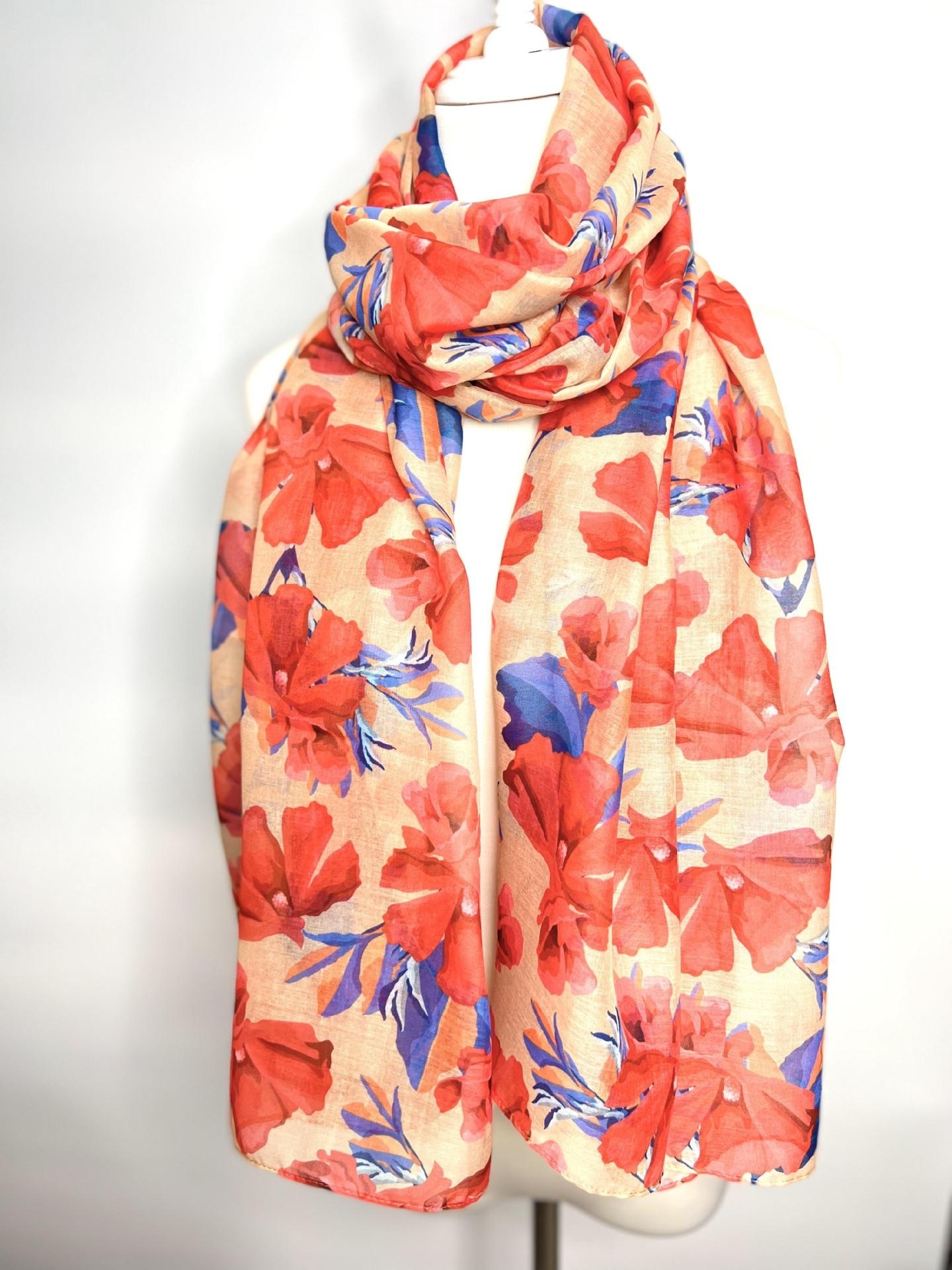 Autumn and Winter Fashion Artistic Floral Scarf Versatile Ethnic Style Retro Long Style Sunscreen Shawl External Silk Scarf for Women