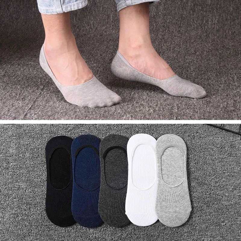 5 pairs Plus size 47.48 mens boat socks large summer non slip silicone invisible no display socks slider cotton black sports shoes W240905