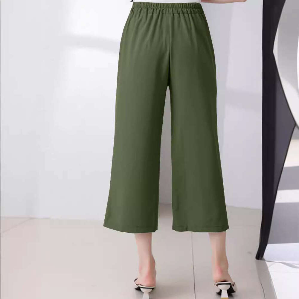 2024 Spring/Summer/Autumn Elastic Wide Leg Women's High Waist Drop Nine Cent Thin Straight Casual Pants