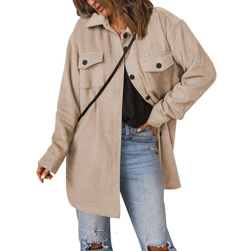 Corduroy in winter new solid color single breasted casual lapel woolen outerwear for women