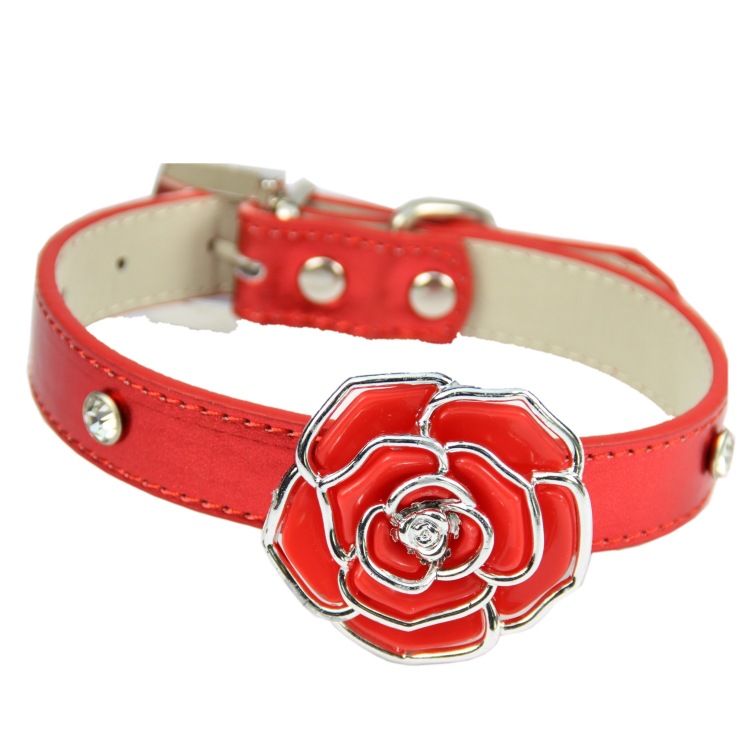 Cat collar and dog collar Rhine stone rose shaped elegant and fashionable suitable for small and medium-sized cats and dogs to wear pet collars