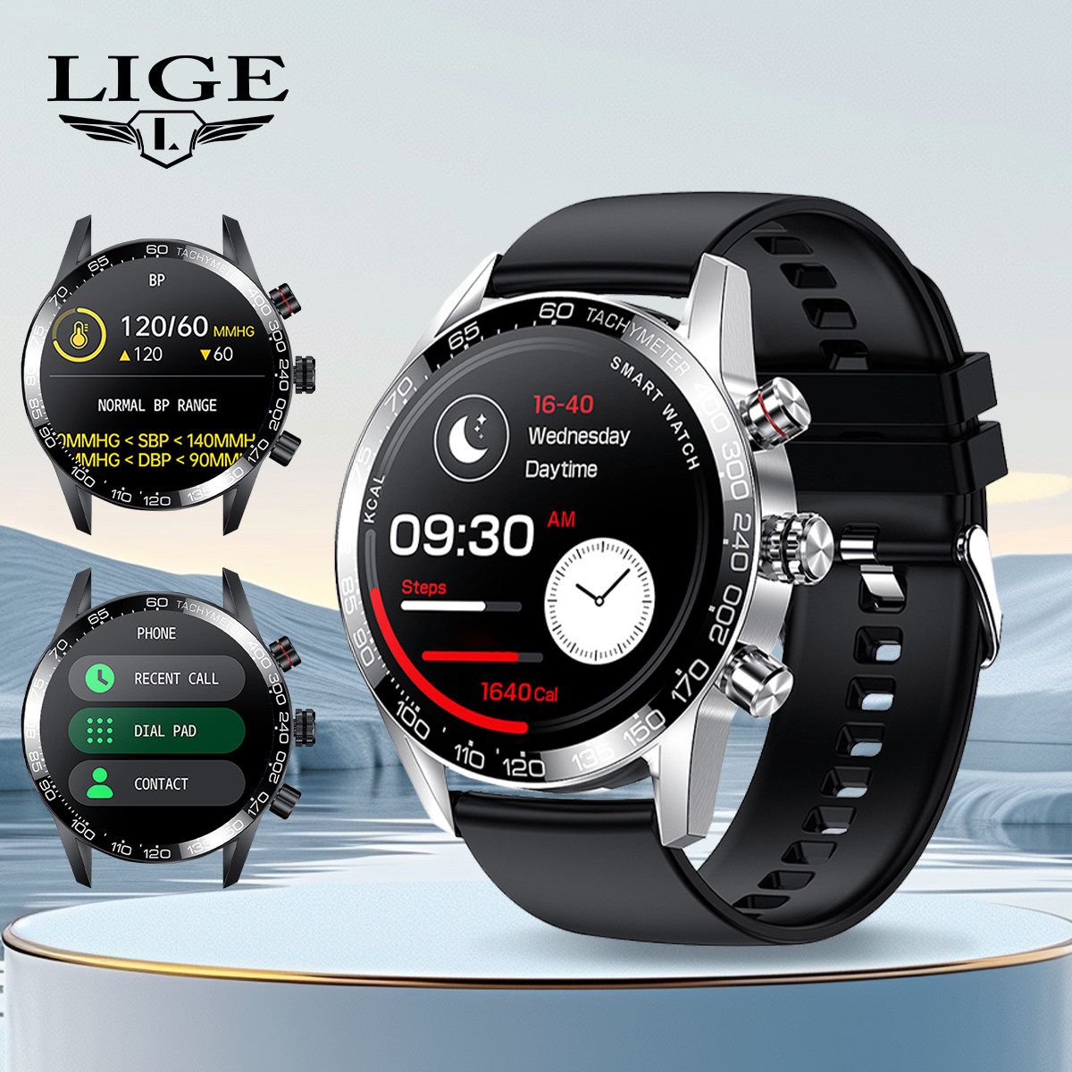 LIGE Business Men's Bluetooth Smart Call Watch, Step Counting, Heart Rate, Blood Pressure, Health Monitoring, Waterproof Multi functional Watch