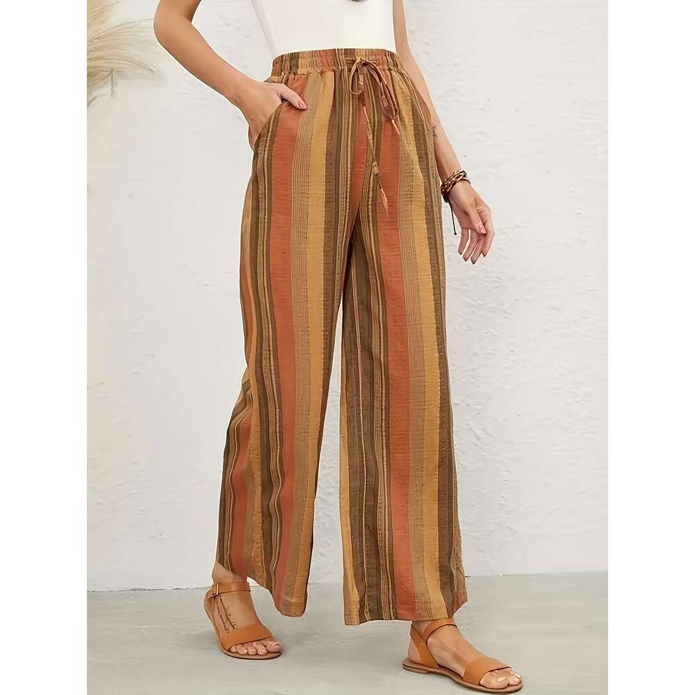 2024 Striped Women's Loose and Versatile Haren Summer New Artistic Thin Casual Pants