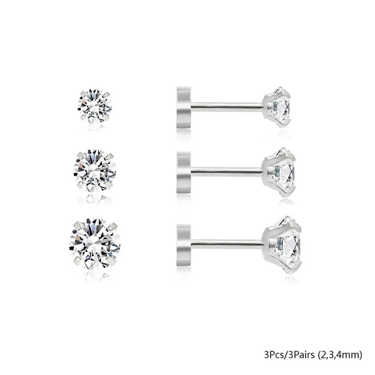 3/5/6/10 pieces of hypoallergenic stainless steel flat back stud box earrings cubic Zekonya Daith Tragus Rook screw back earrings W240803
