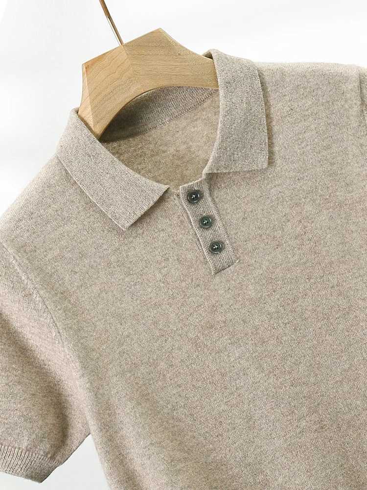 2024 Spring Summer Men 100% Cashmere Sweater Polo Collar Short Sleeves Pullover Smart Casual Knitwear Soft Knitting New Top Y240906