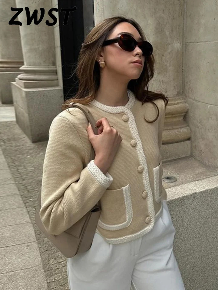 Elegant wool coat womens fashion Oneck single chest pocket short autumn winter warm ultrathin 240905